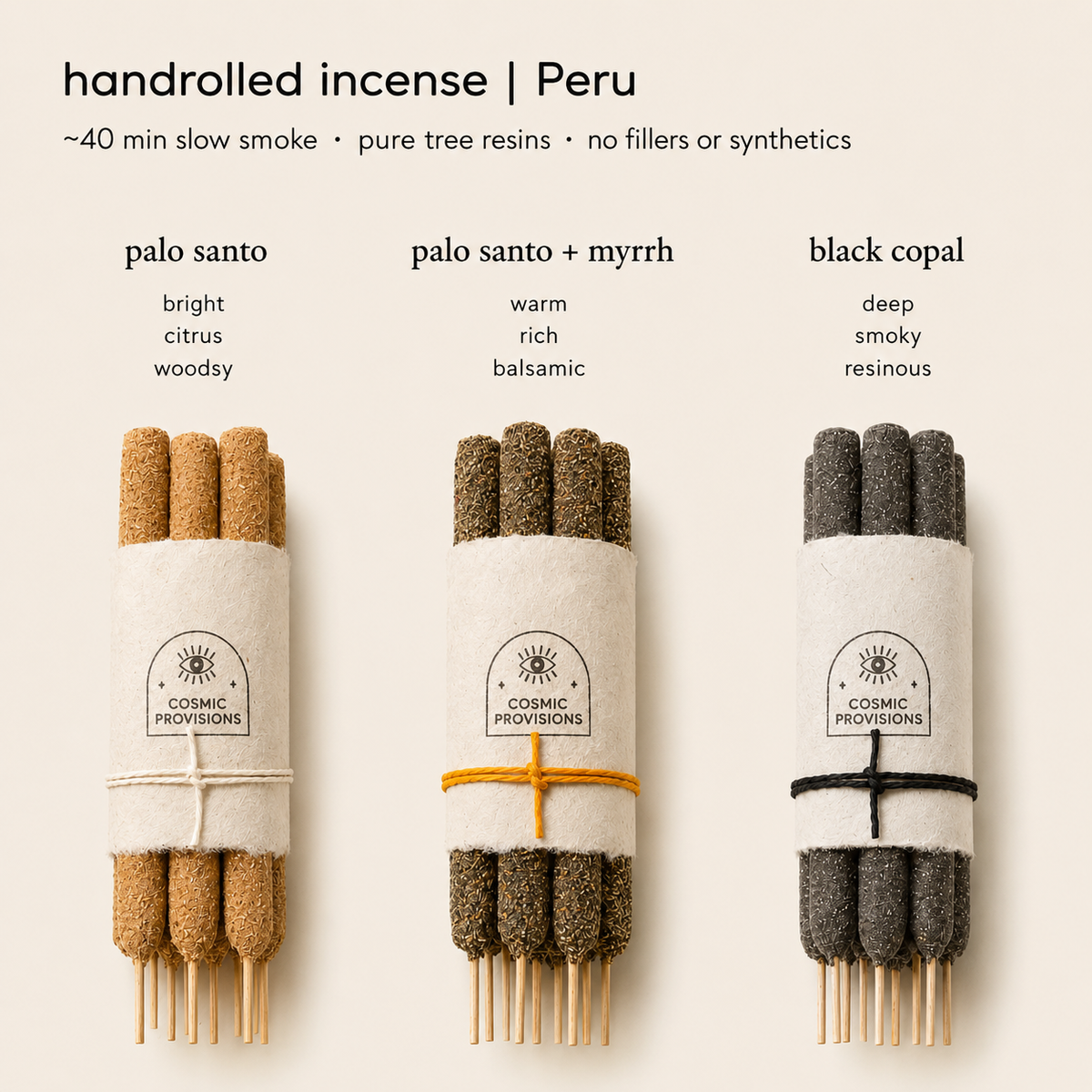 Black Copal Incense Sticks — handrolled in Peru | Cosmic Provisions