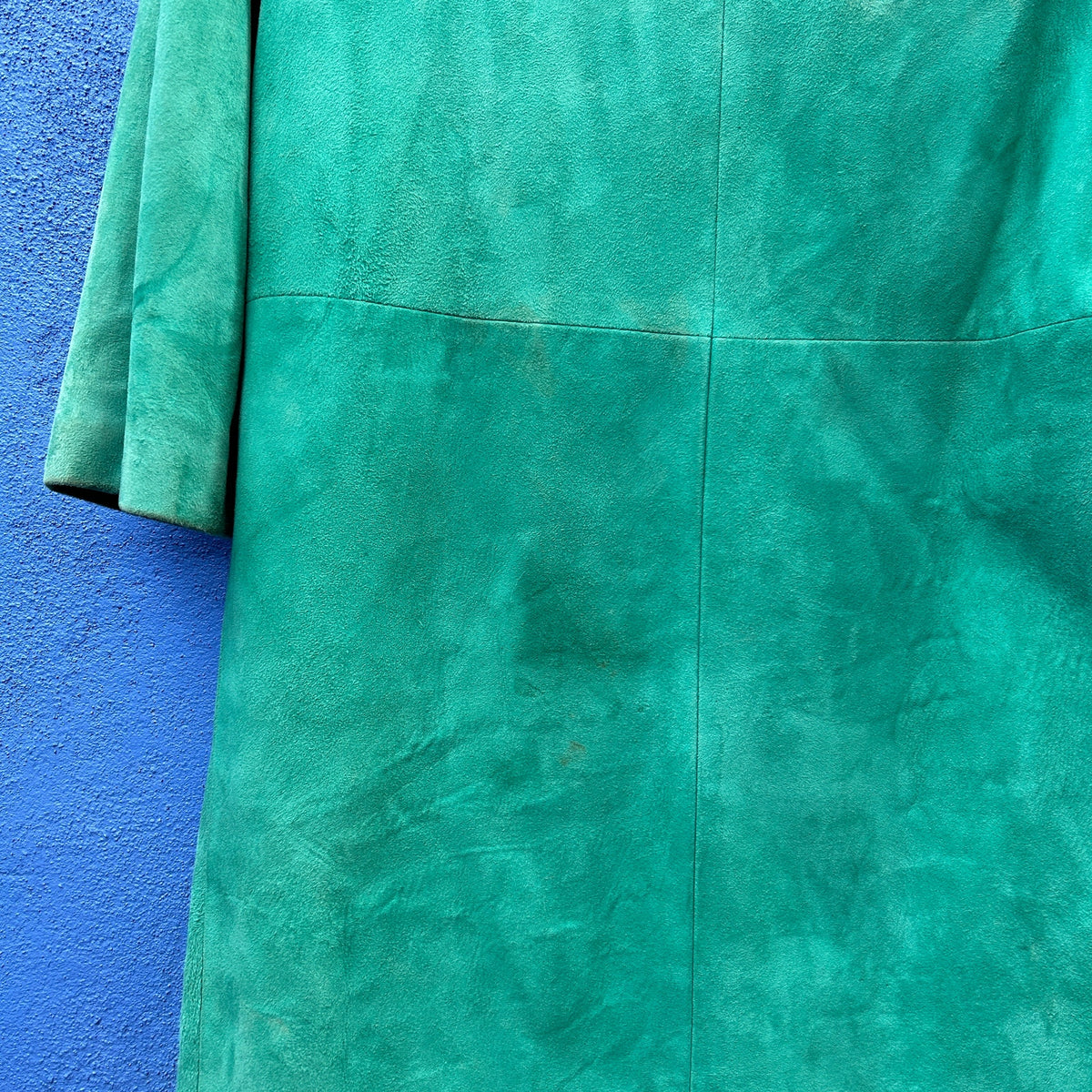 vintage teal suede and fur trench
