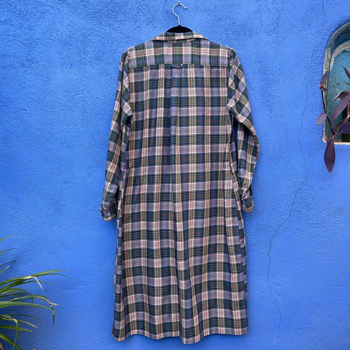 vintage 70s 80s stuart randolph plaid button front shirt dress