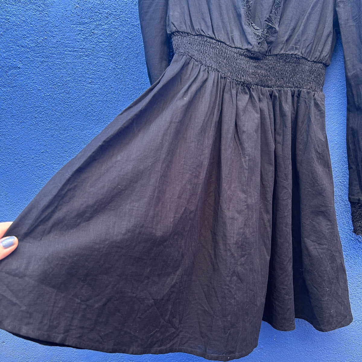 black cotton eyelet neckline dress