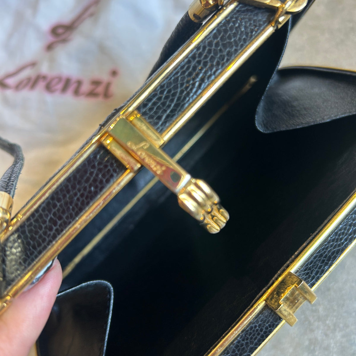 lorenzi black lizard leather convertible clutch