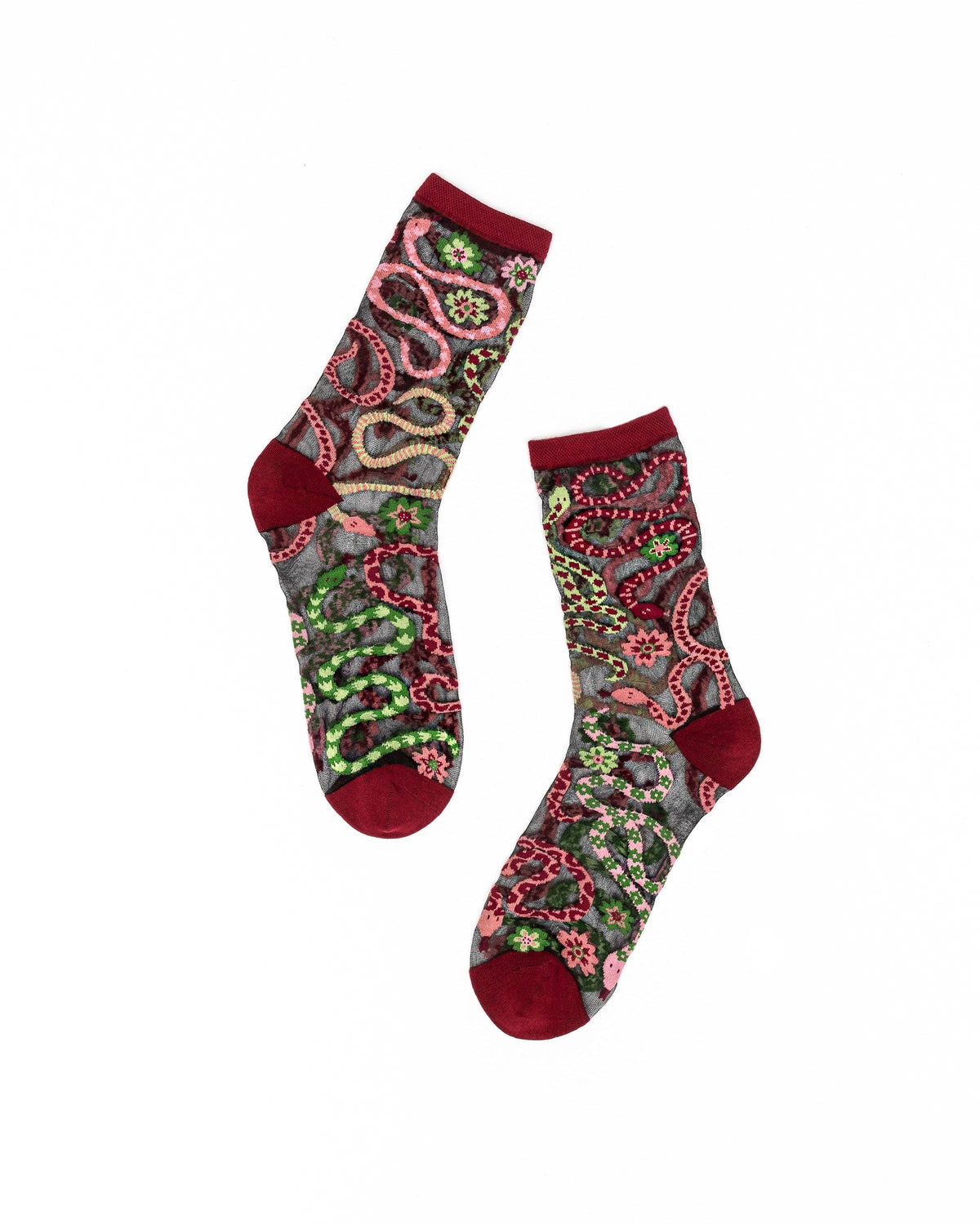 Serpentine Floral Black Sheer Crew Sock | Sock Candy