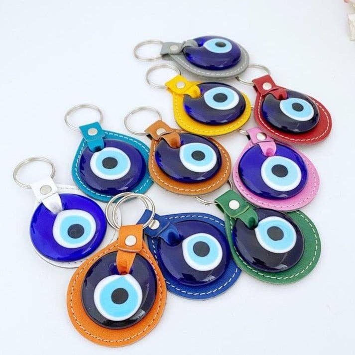 Blue Evil Eye Keychain, Leather Keychain, Evil Eye Keyring, Turkish Evil Eye | Evileyefavor