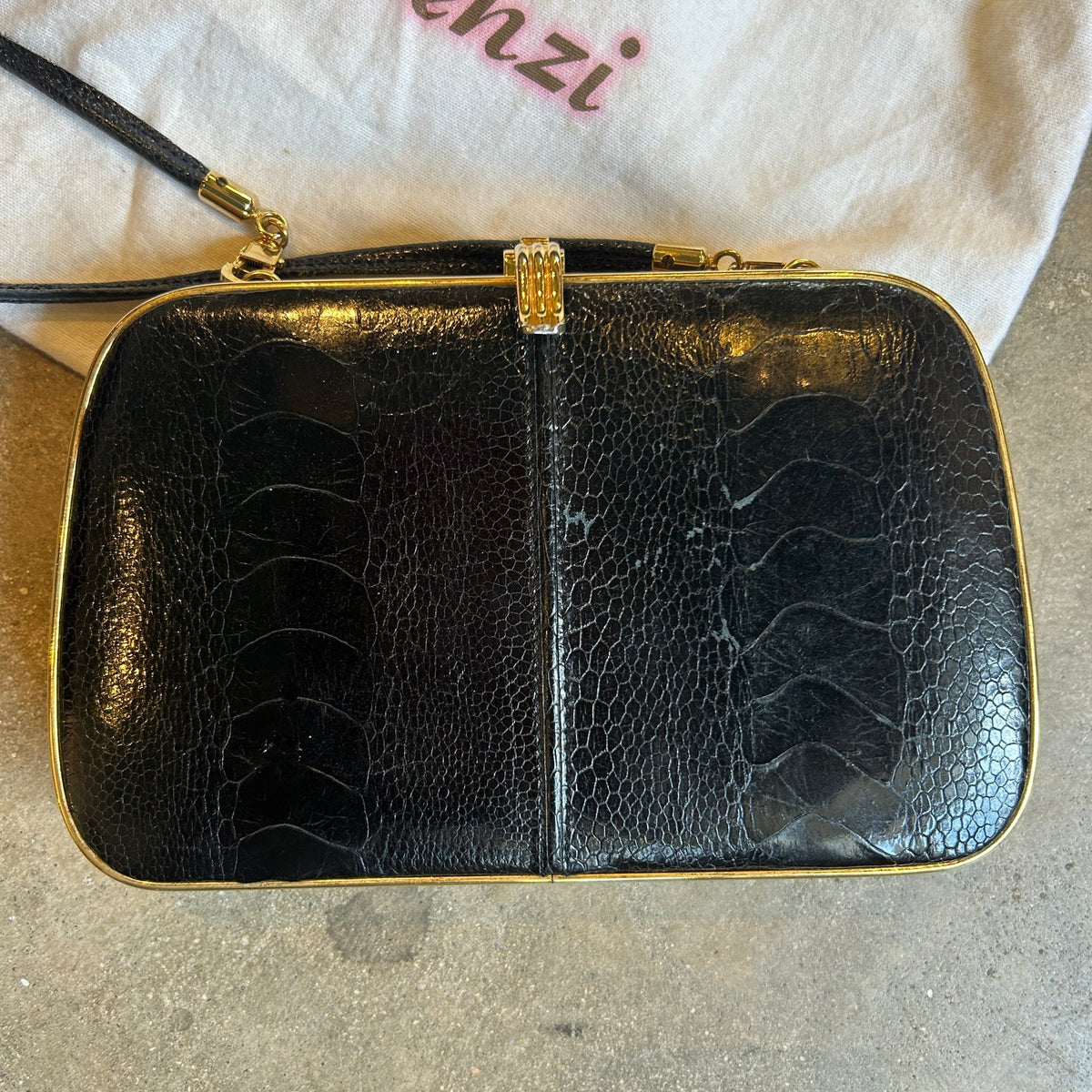 lorenzi black lizard leather convertible clutch