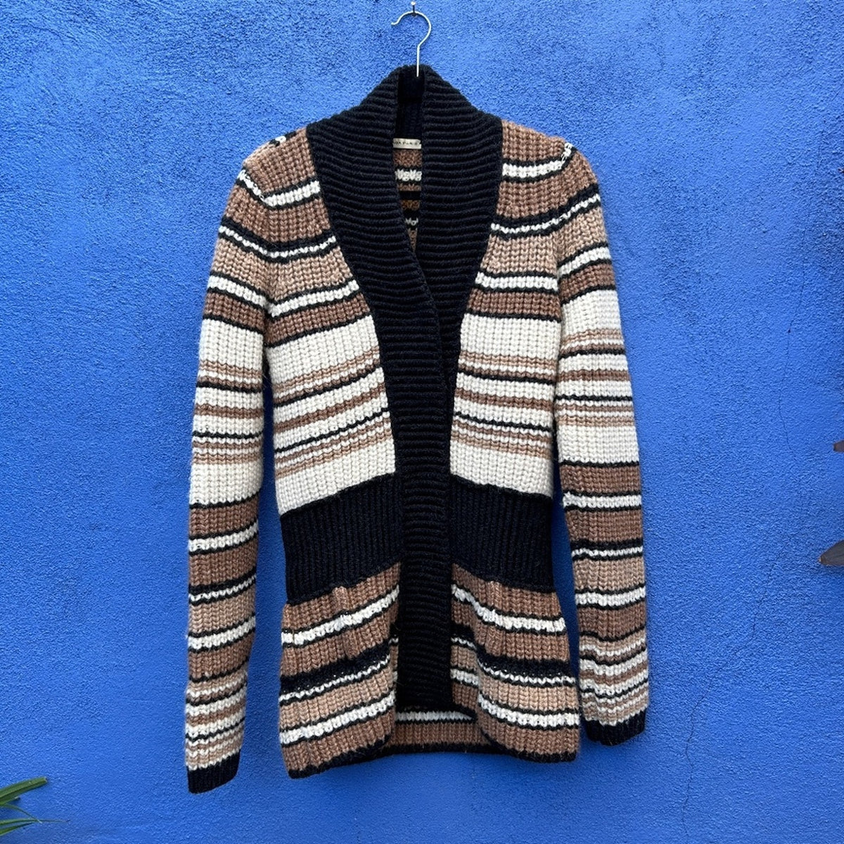 Balenciaga Paris Chunky Knit Lambswool Blend Striped Peplum Cardigan Sweater