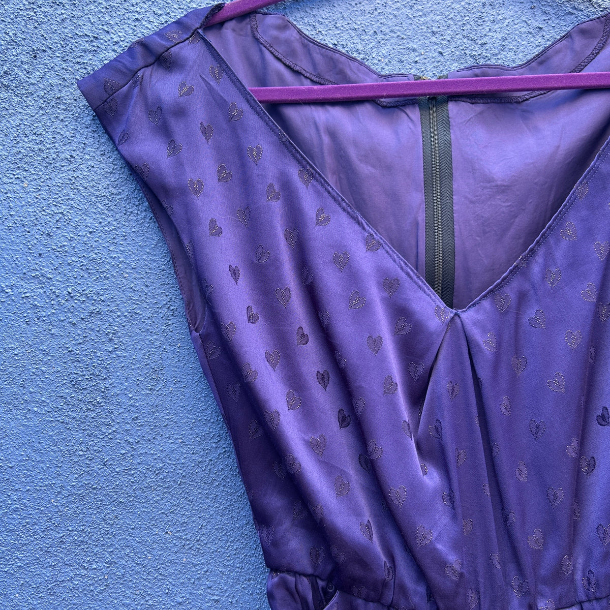 handmade purple heart print cocktail dress