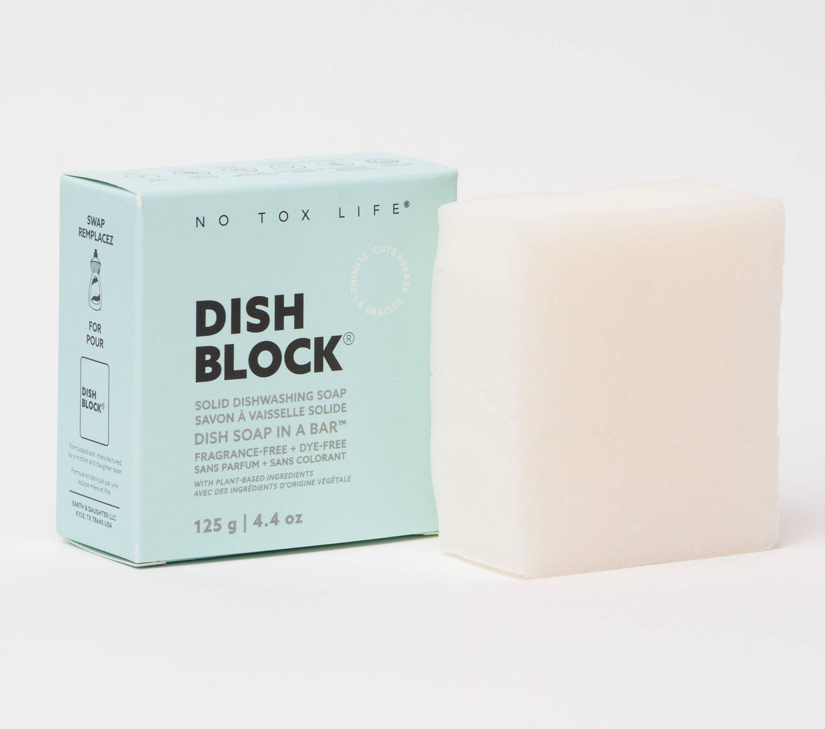 DISH BLOCK® solid dish soap 4.4oz | 125g Fragrance Free - No Tox Life
