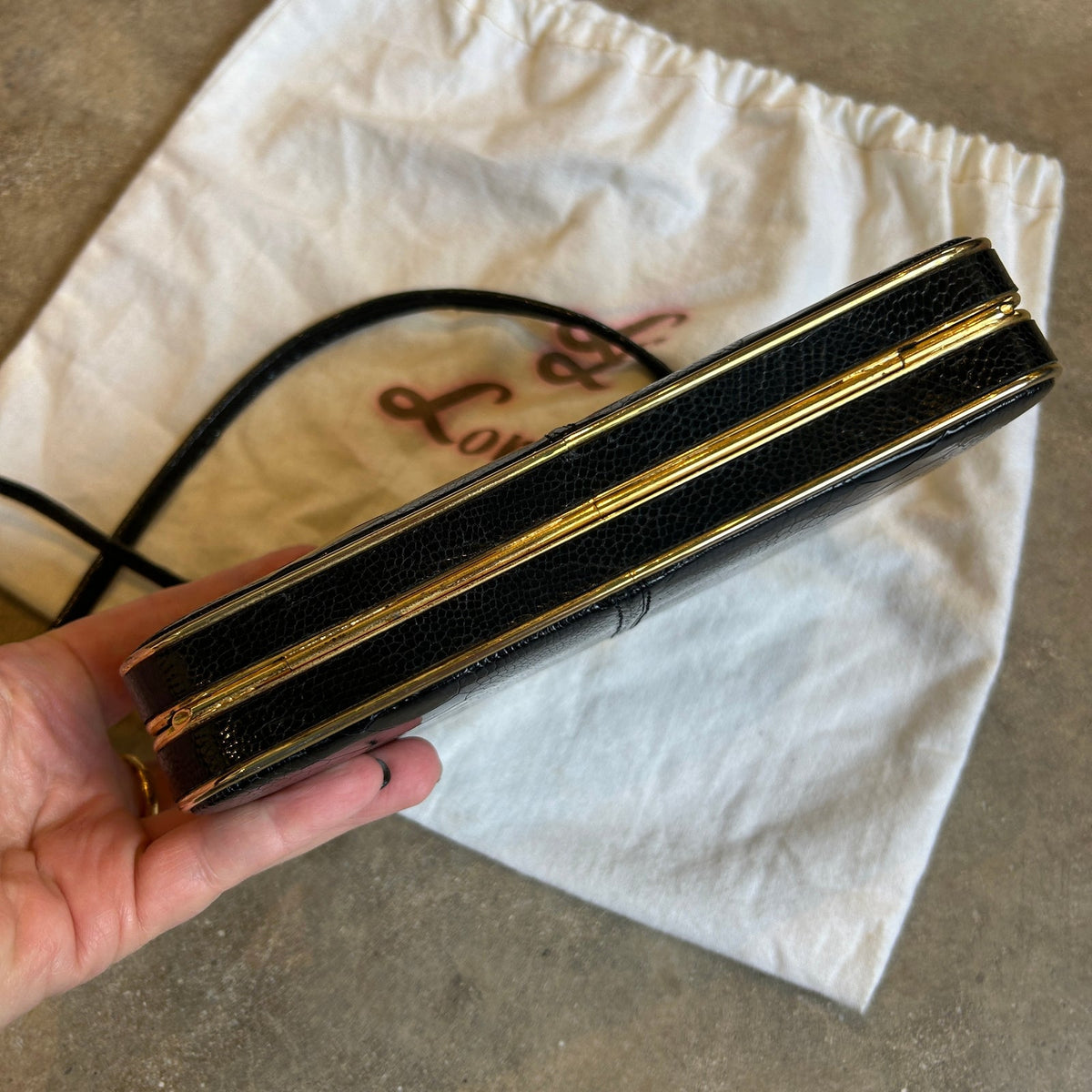 lorenzi black lizard leather convertible clutch