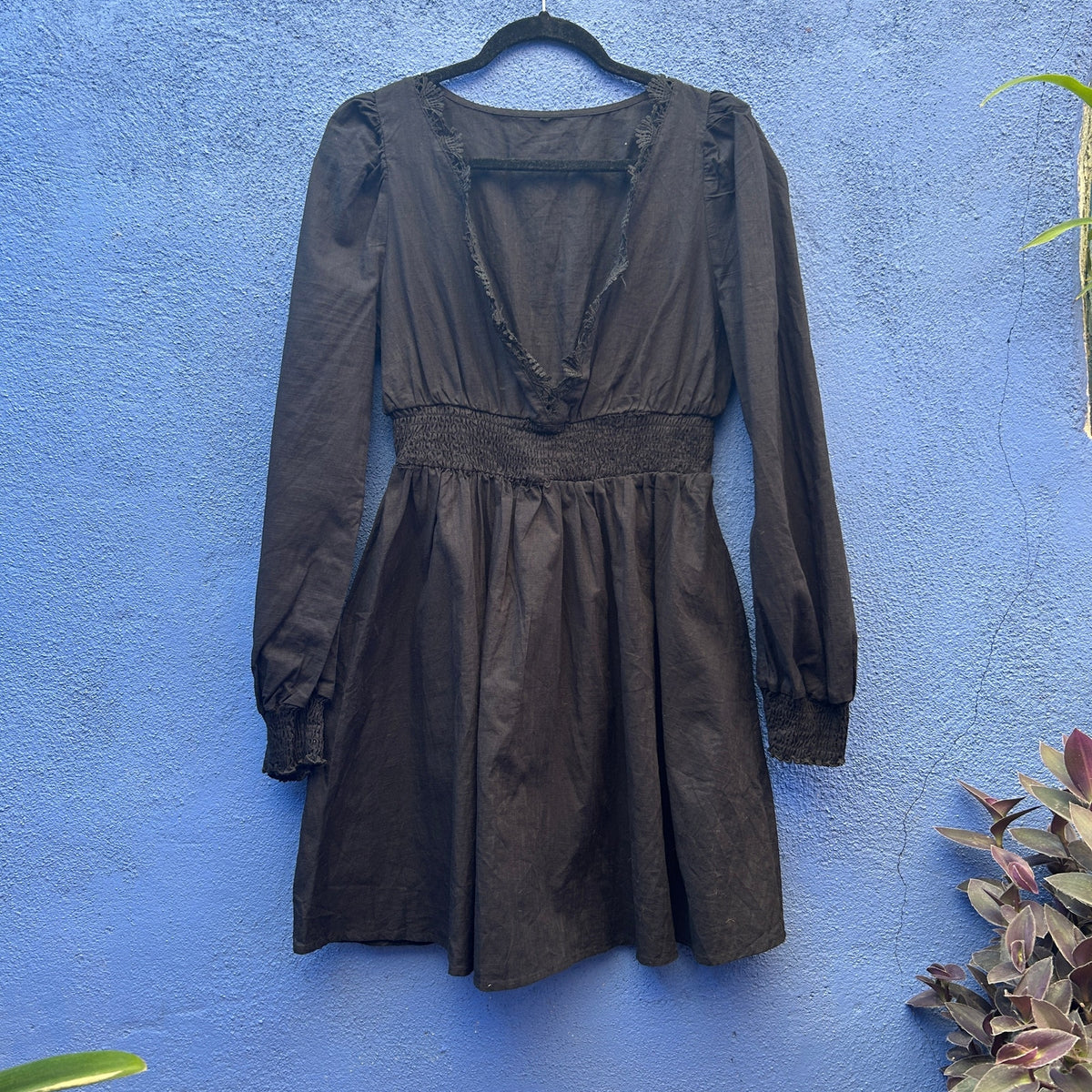 black cotton eyelet neckline dress