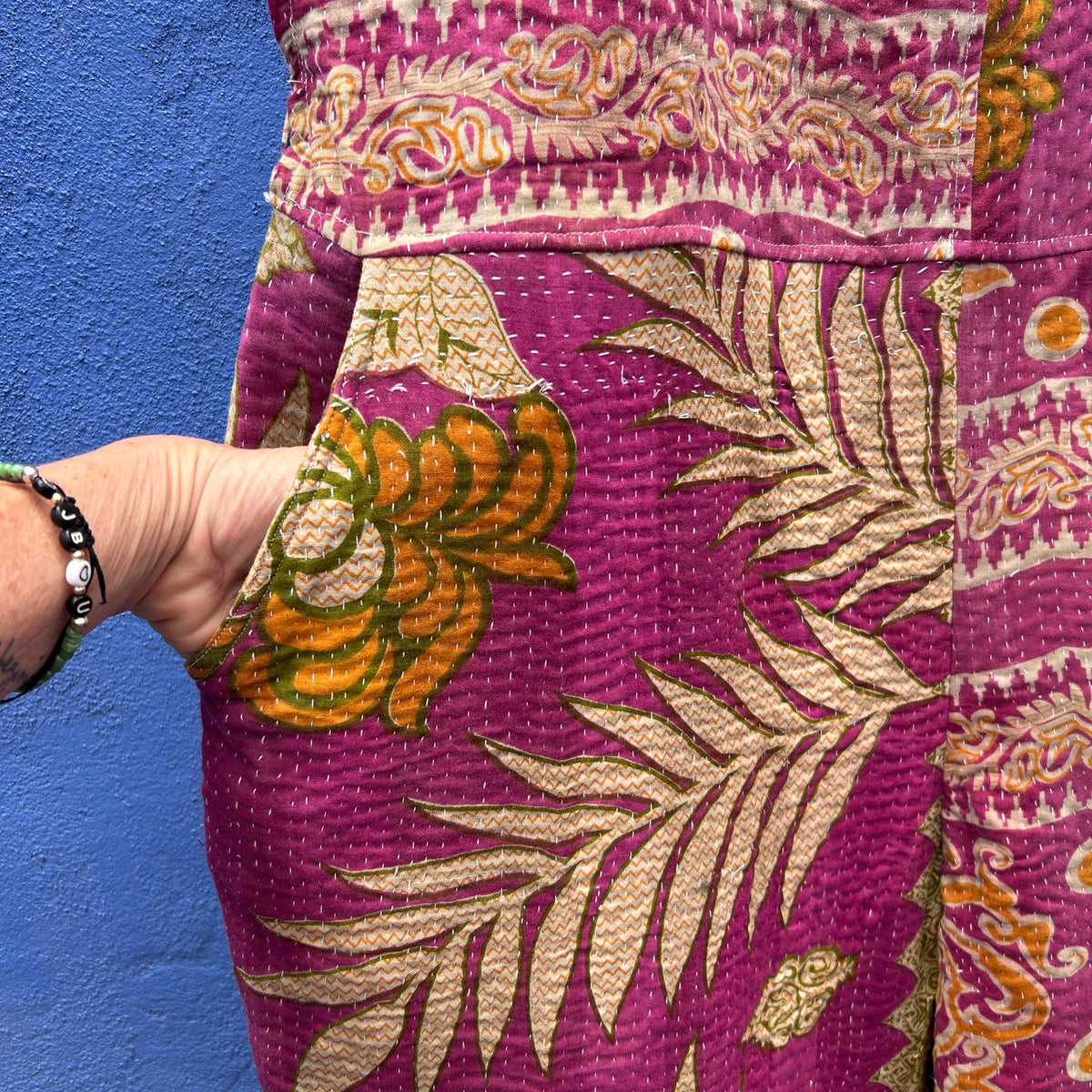 earthbound recycled kantha quilt overalls