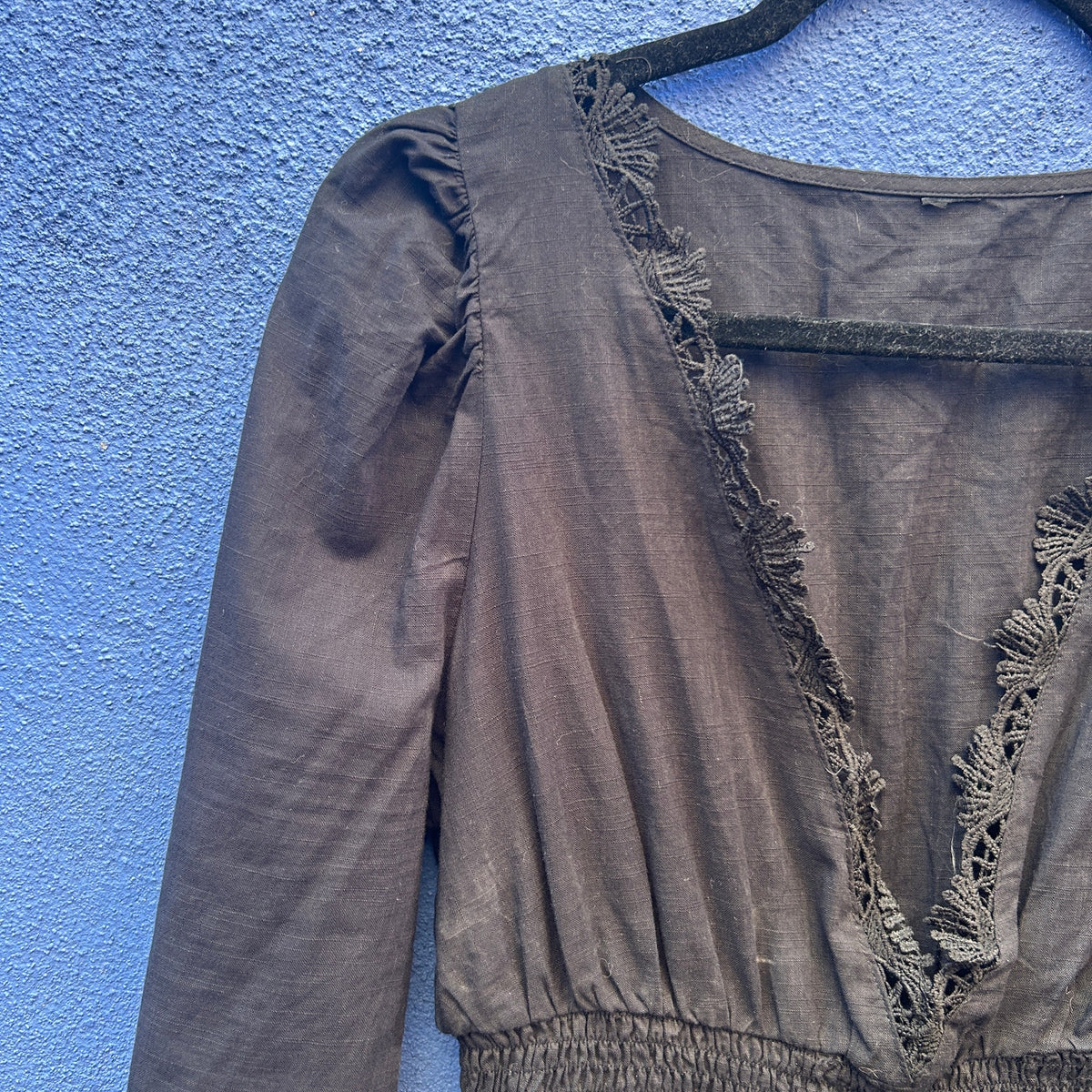black cotton eyelet neckline dress