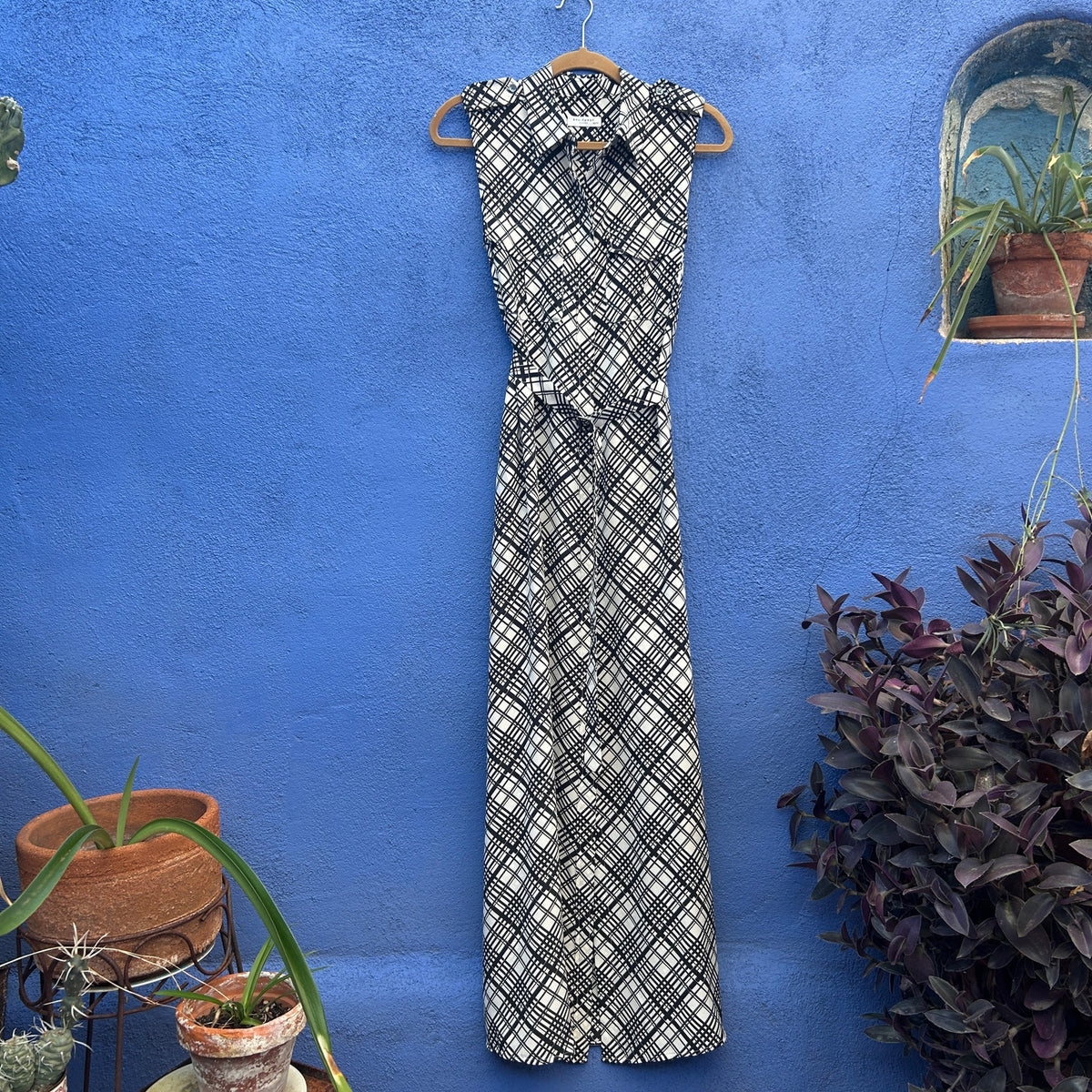 equipment 100% silk plaid button front sleeveless maxi dress