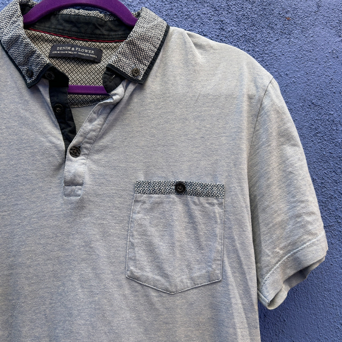 denim and flower men's polo shirt
