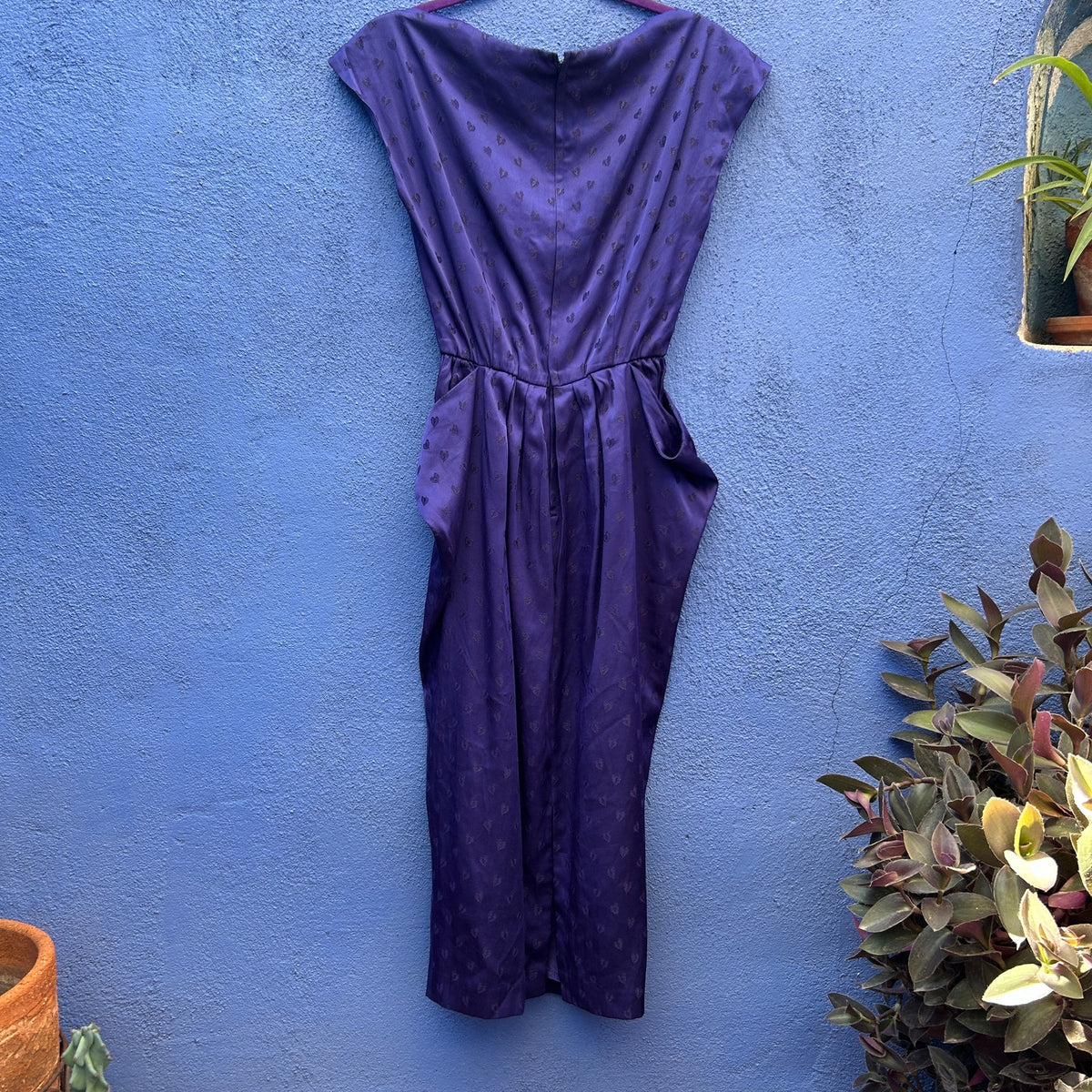 handmade purple heart print cocktail dress