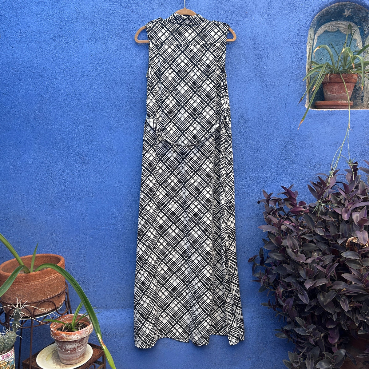 equipment 100% silk plaid button front sleeveless maxi dress