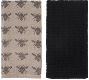 Honey bee Taupe/Charcoal Tea Towel Set/2  | Raine & Humble