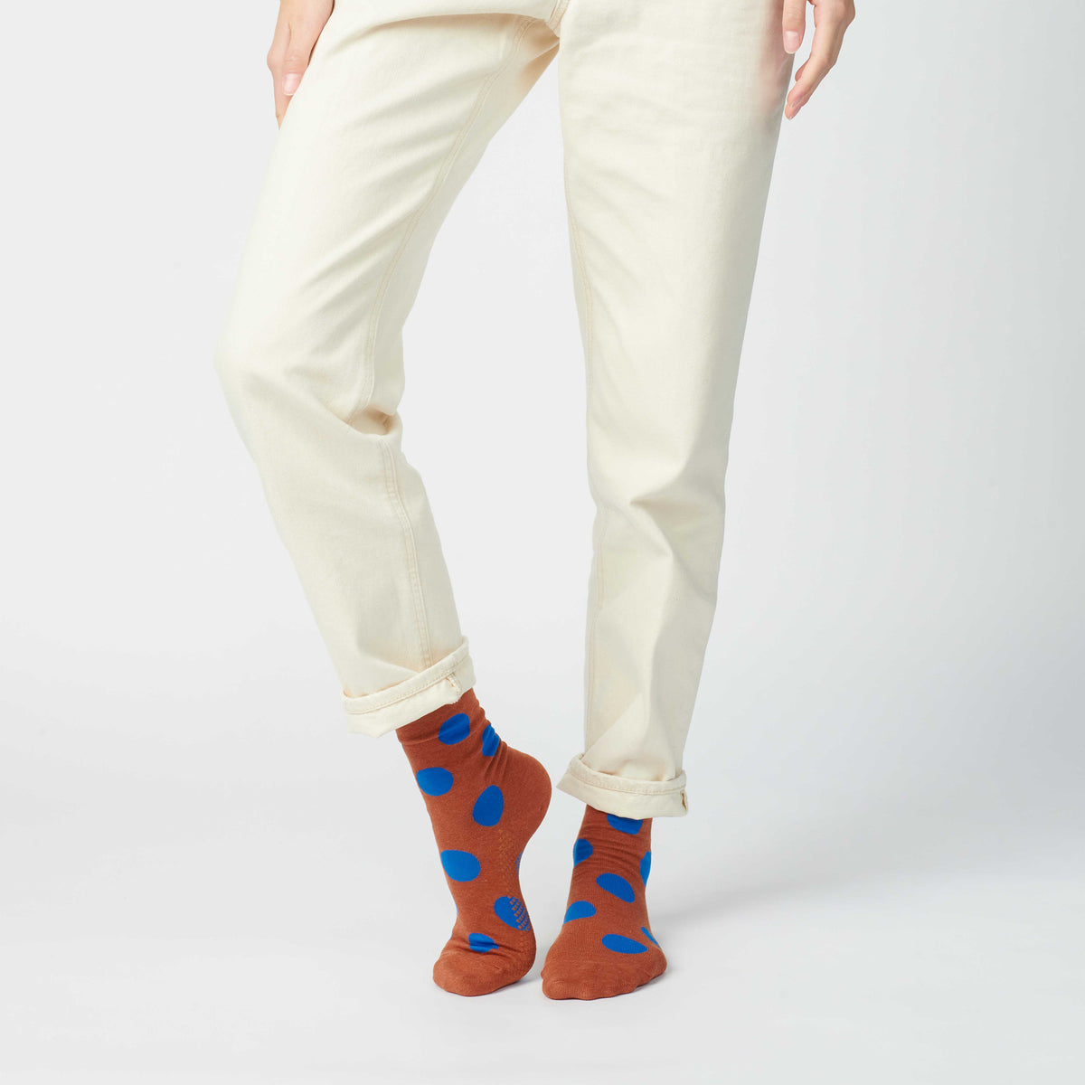 Hooray Sock Co. | Panhandle Polka Dot Crew Socks, Brown and Blue
