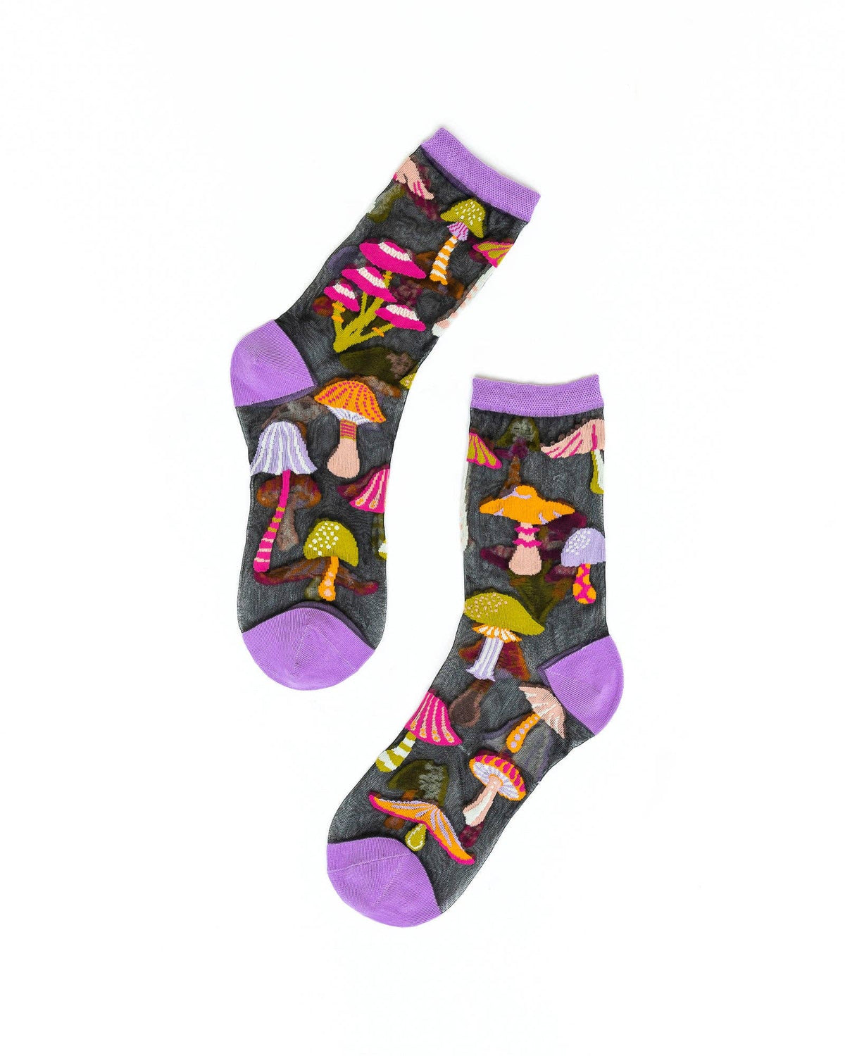 Magic Mushrooms Black Sheer Crew Sock | Sock Candy