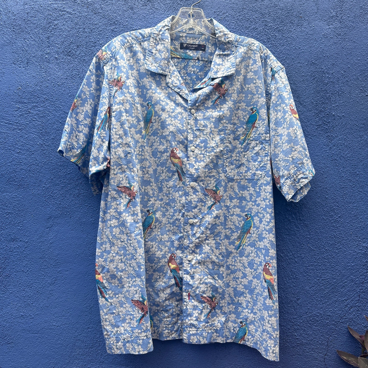 cremieux parrot and floral print short sleeve button up