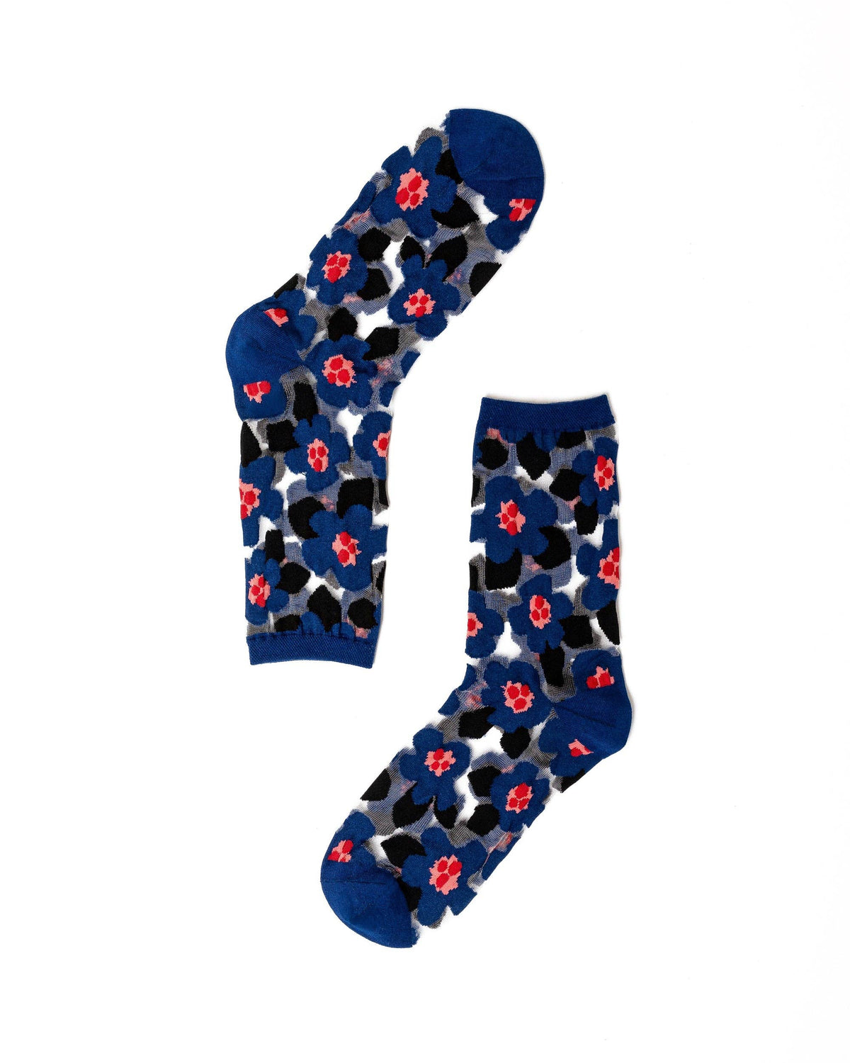 Bold Blue Floral Sheer Crew Sock | Sock Candy