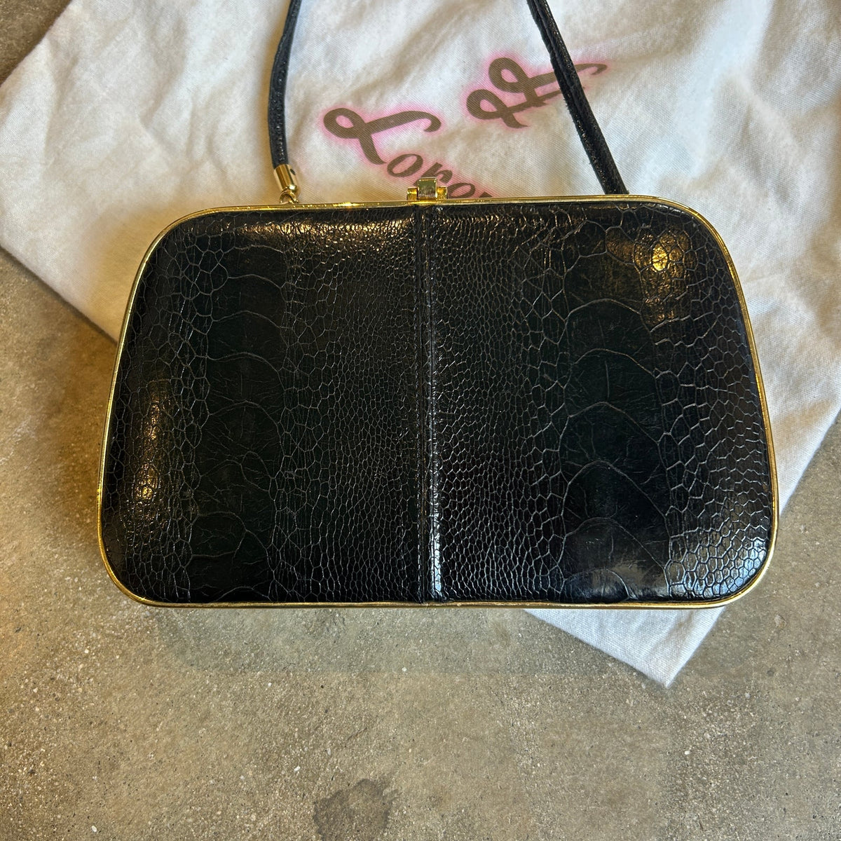 lorenzi black lizard leather convertible clutch