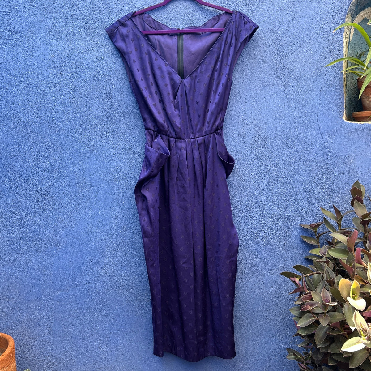 handmade purple heart print cocktail dress