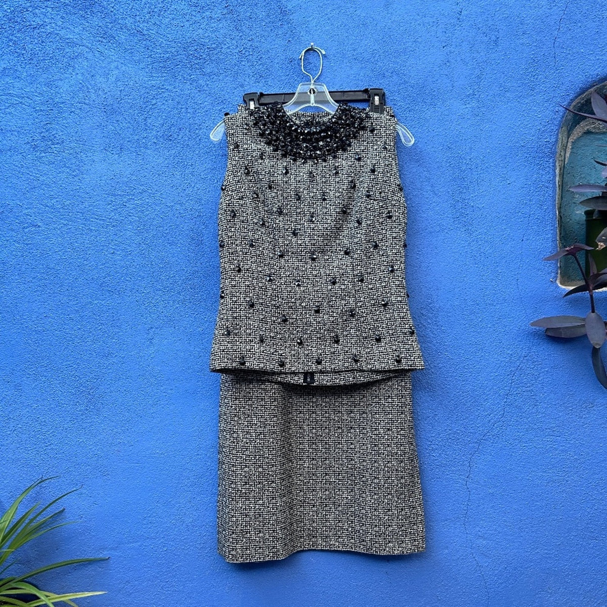 Vintage 50s 60s Hovland-Swanson Beaded Woven Wool Two Piece Cocktail Set